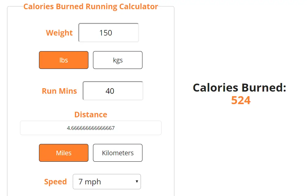 Calories Burned 7mph 